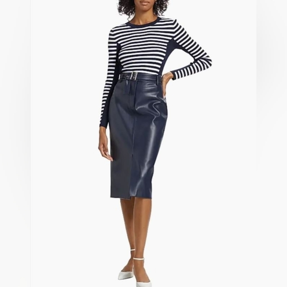 Elie Tahari Dresses & Skirts - 🌟 Elie Tahari Kris Belted Faux Leather Skirt, Peacoat Blue (4)
